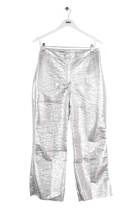 Pantalon droit Manoush Pant vinyl basic Argent en Synthétique, taille M - Seconde Main