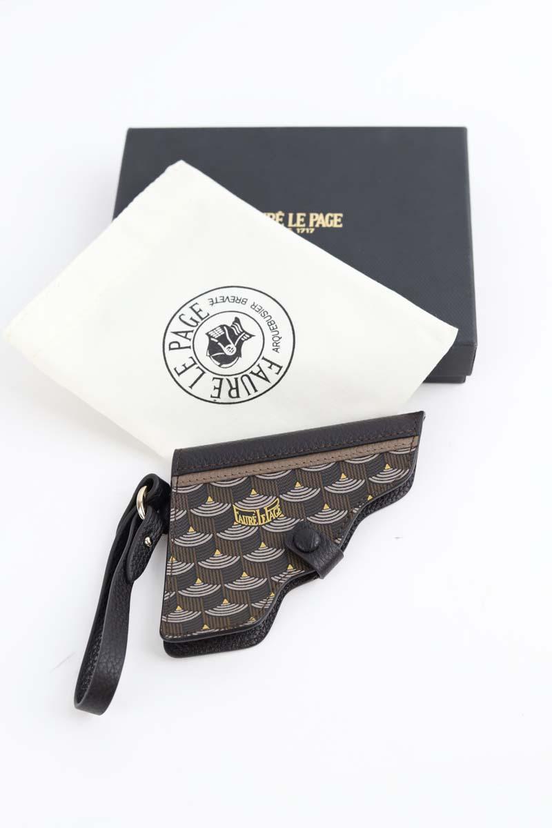 Miroir de poche en cuir Fauré Le Page  Marron