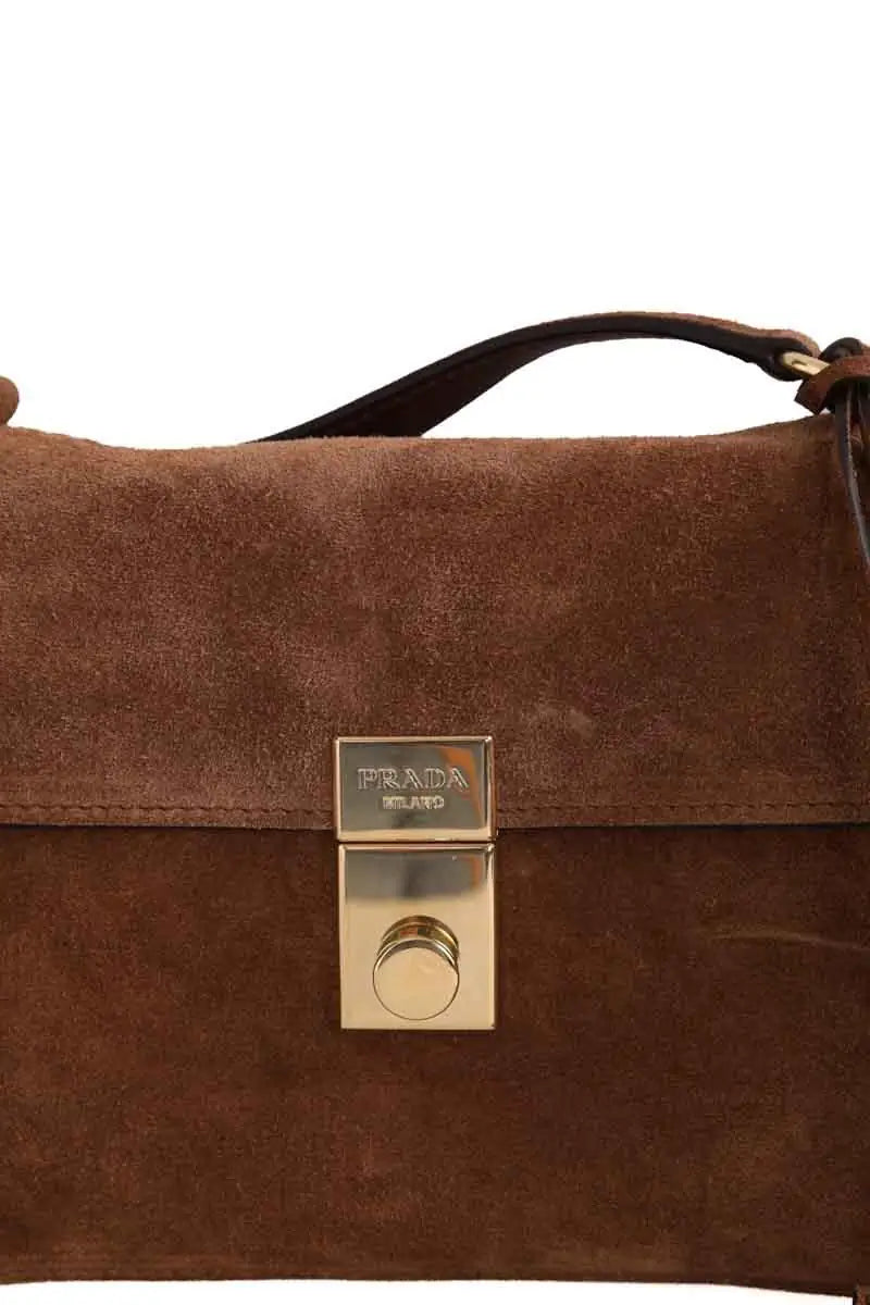 Sac porté épaule Prada Camoscio Meduim Soft Sound Shoulder Bagg Marron en Daim