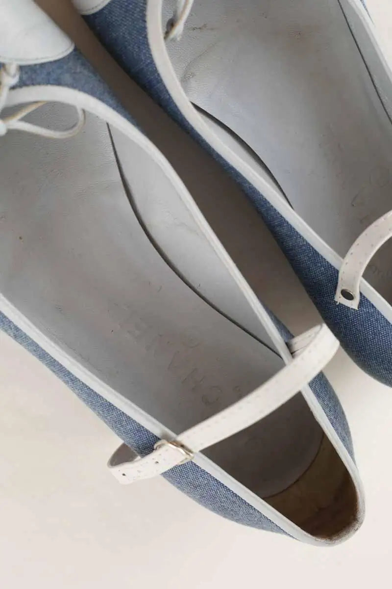Ballerines Chanel Bleu en Tissu