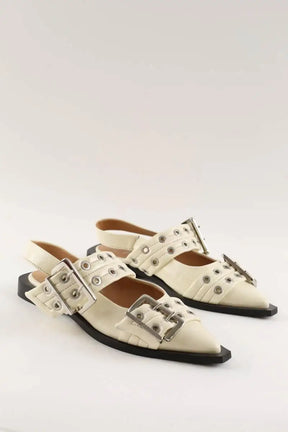 Ballerines Ganni Blanc en Cuir verni