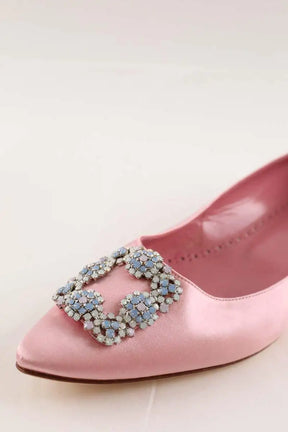 Ballerines Manolo Blahnik Satin jewel buckle Rose en Tissu