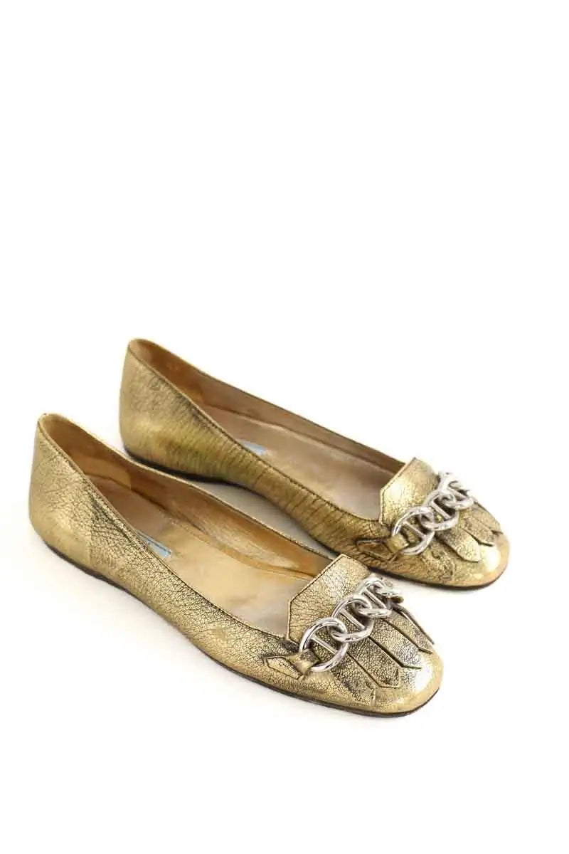 Ballerines Prada Doré en Cuir
