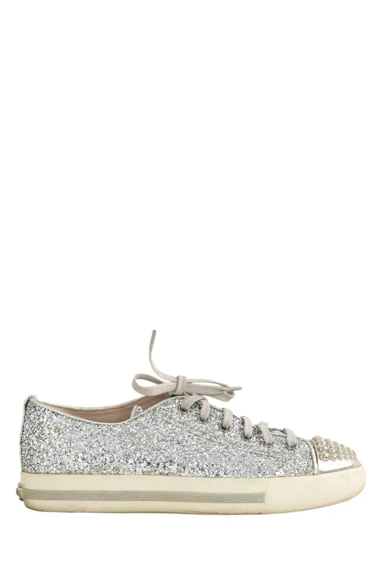 Baskets Miu Miu Argent en Paillettes, taille 36 - Seconde Main
