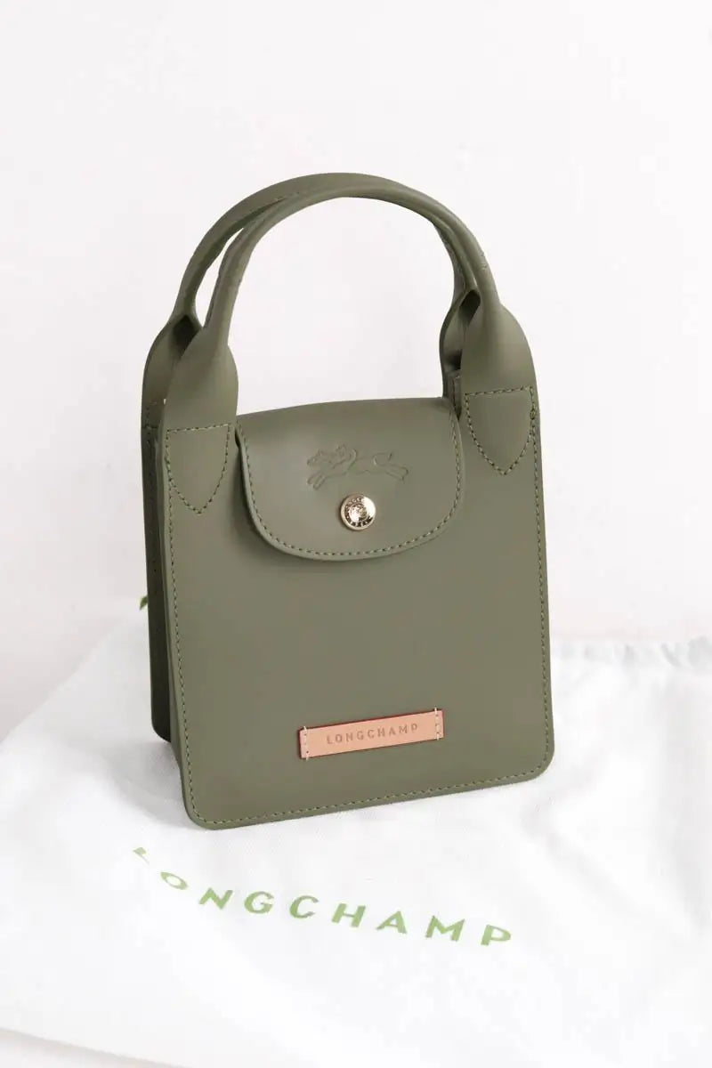 Mini sac Longchamp Pilage Kaki en Cuir