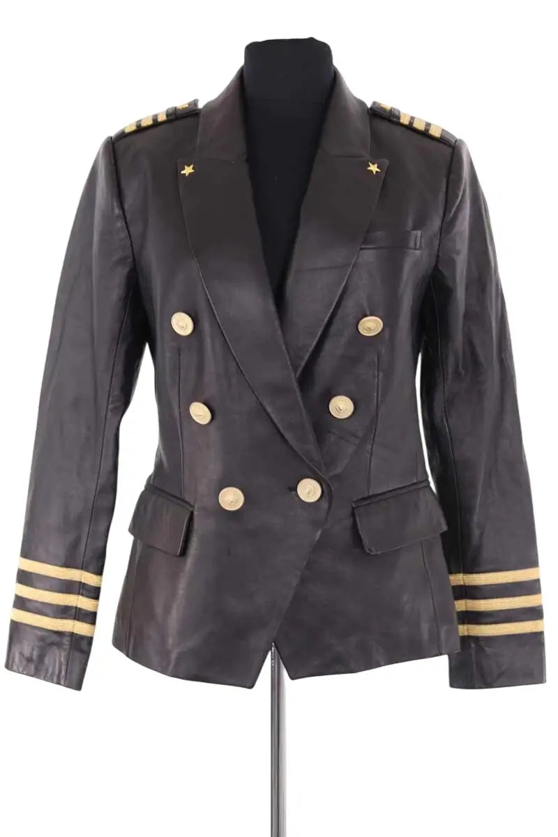 Blazer L'agence Fall 2025 blazer Kenzie Noir en Cuir, taille XS - Seconde Main