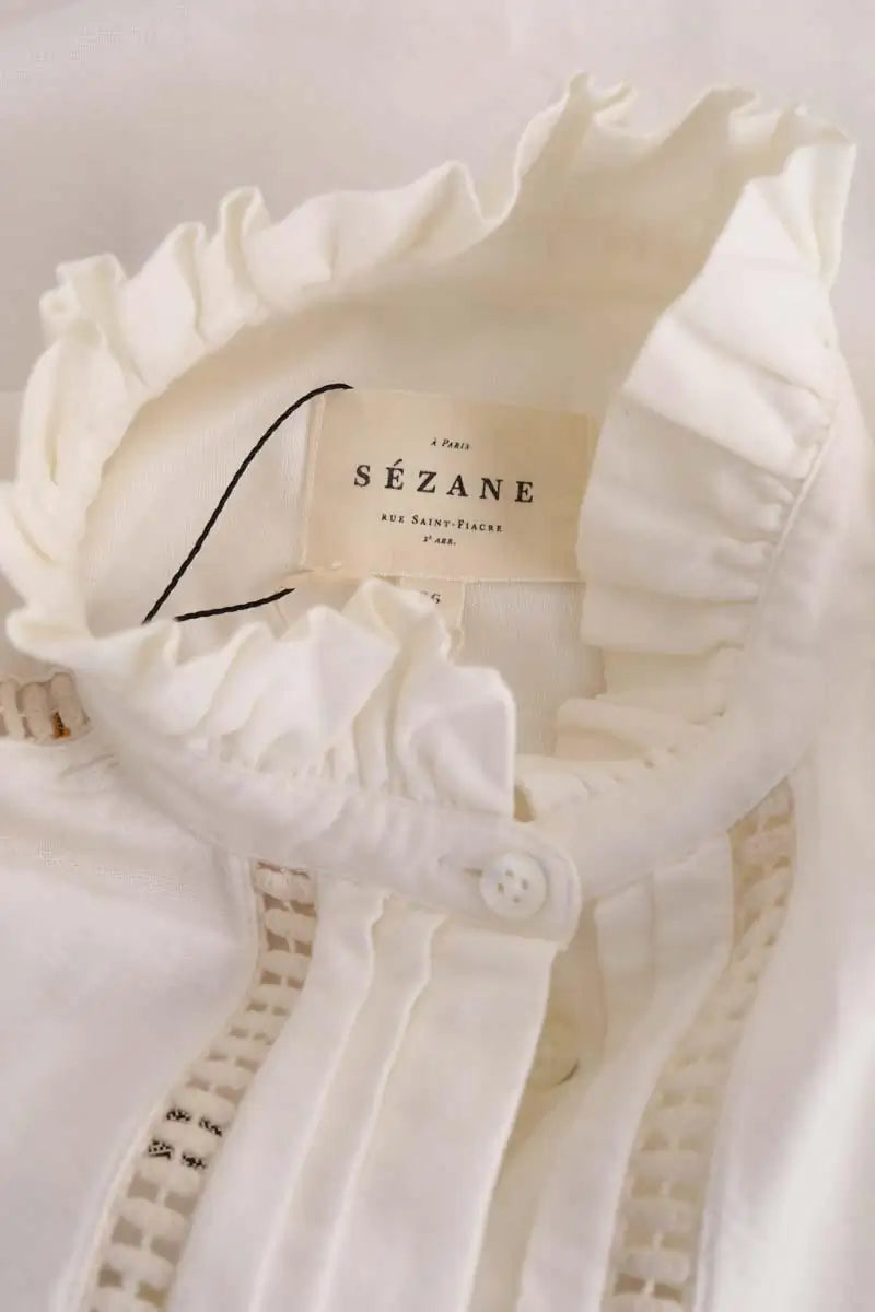 Blouse Sézane Marguerite Blanc en Coton