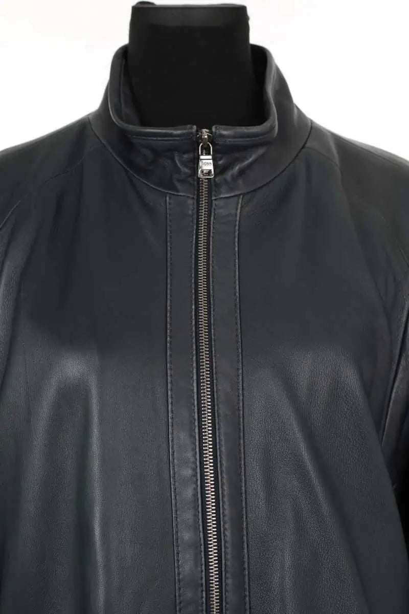 Blouson Boss Bleu en Cuir