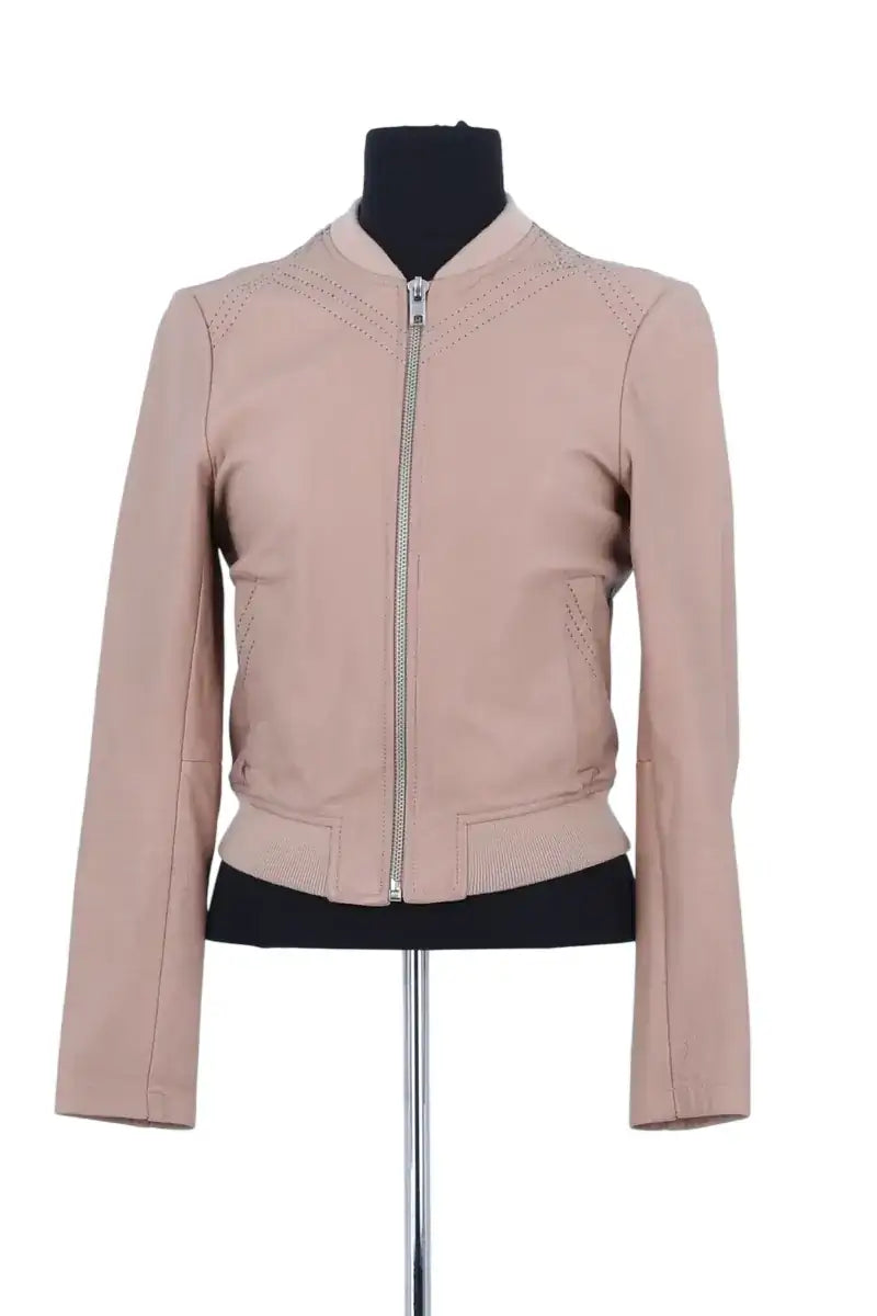 Blouson Maje Beige en Cuir, taille M - Seconde Main