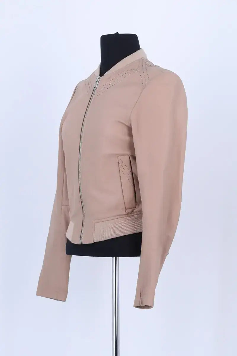 Blouson Maje Beige en Cuir