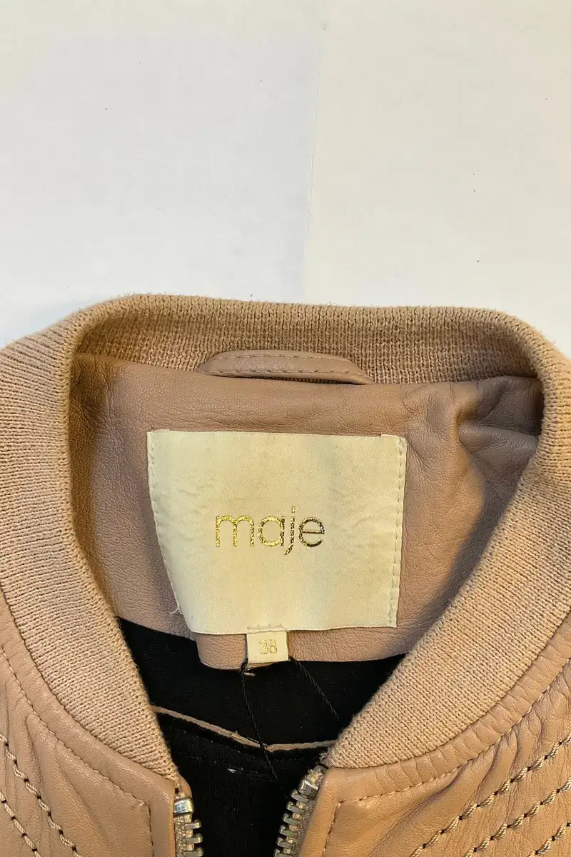 Blouson Maje Beige en Cuir