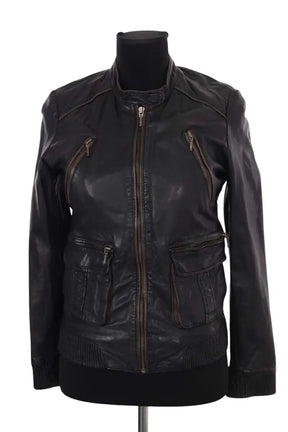 Blouson Maje Marron en Cuir, taille S - Seconde Main