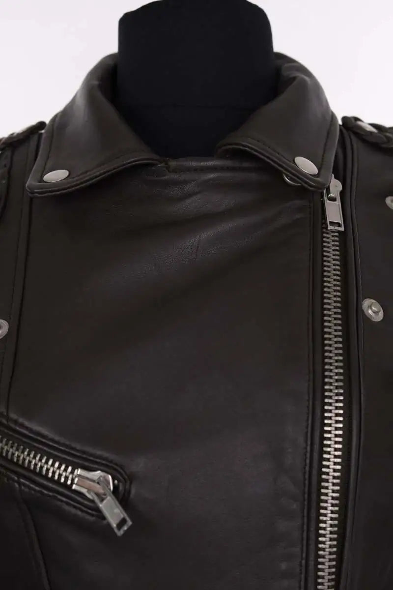 Blouson Maje Marron en Cuir