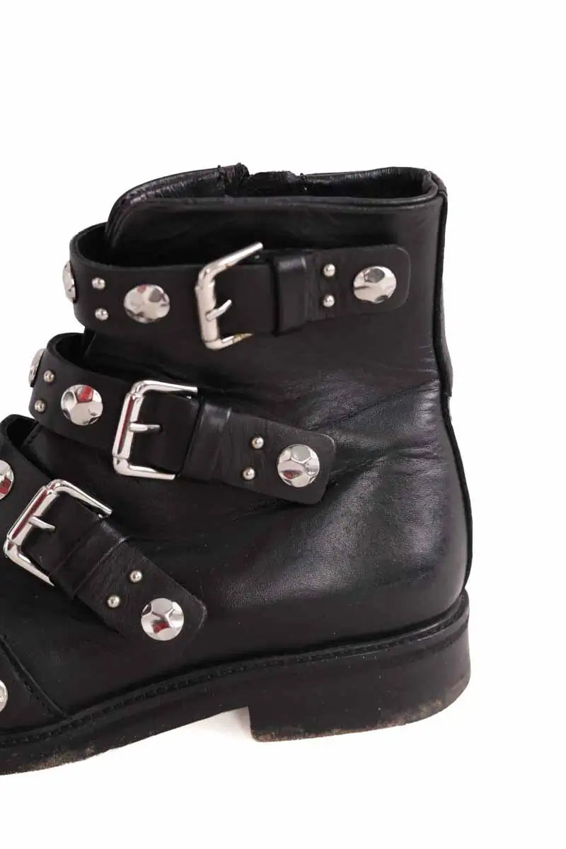 Boots à boucles Maje Noir en Cuir