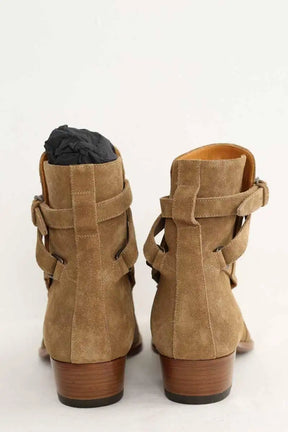 Boots à boucles Saint Laurent Camel en Daim