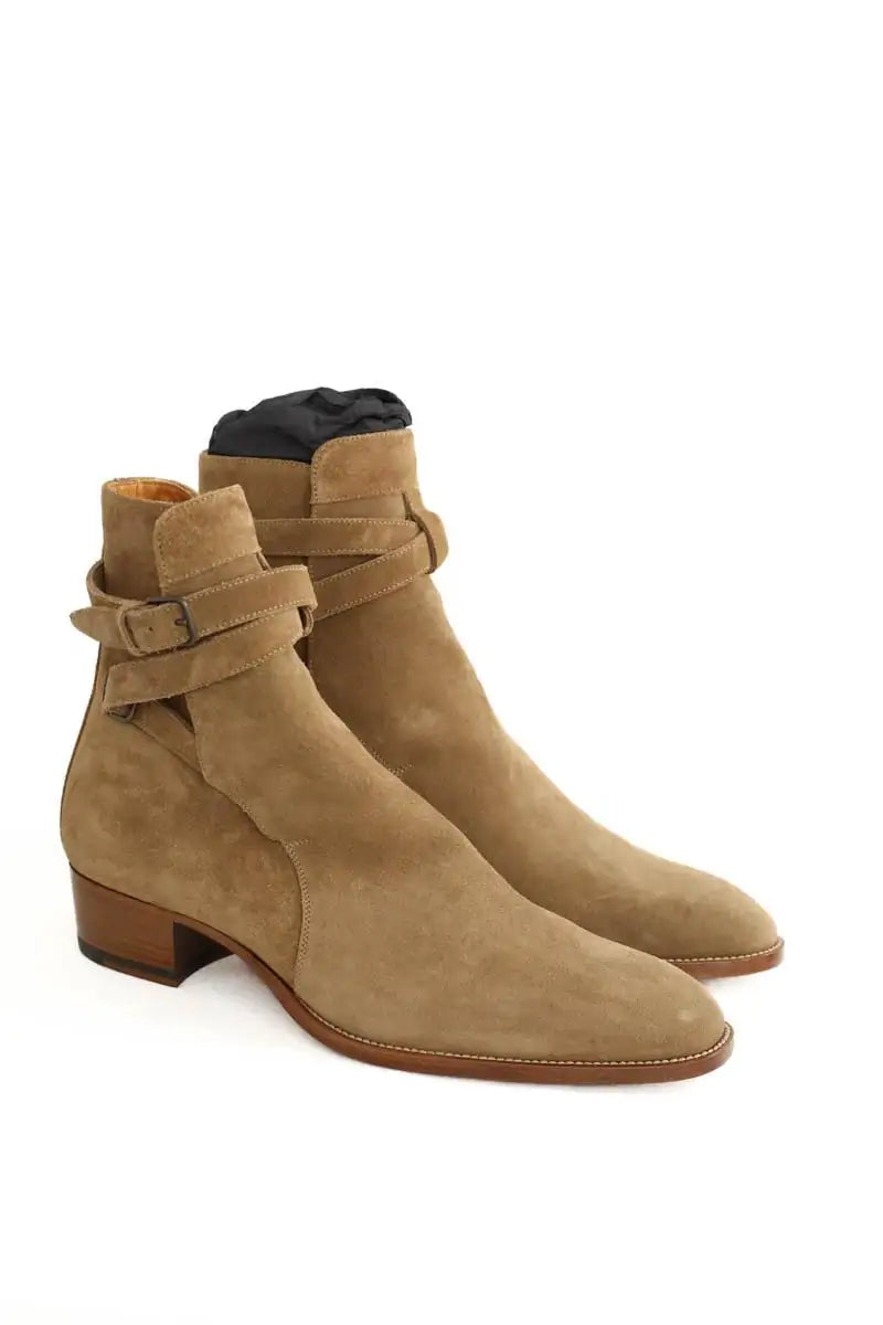 Boots à boucles Saint Laurent Camel en Daim