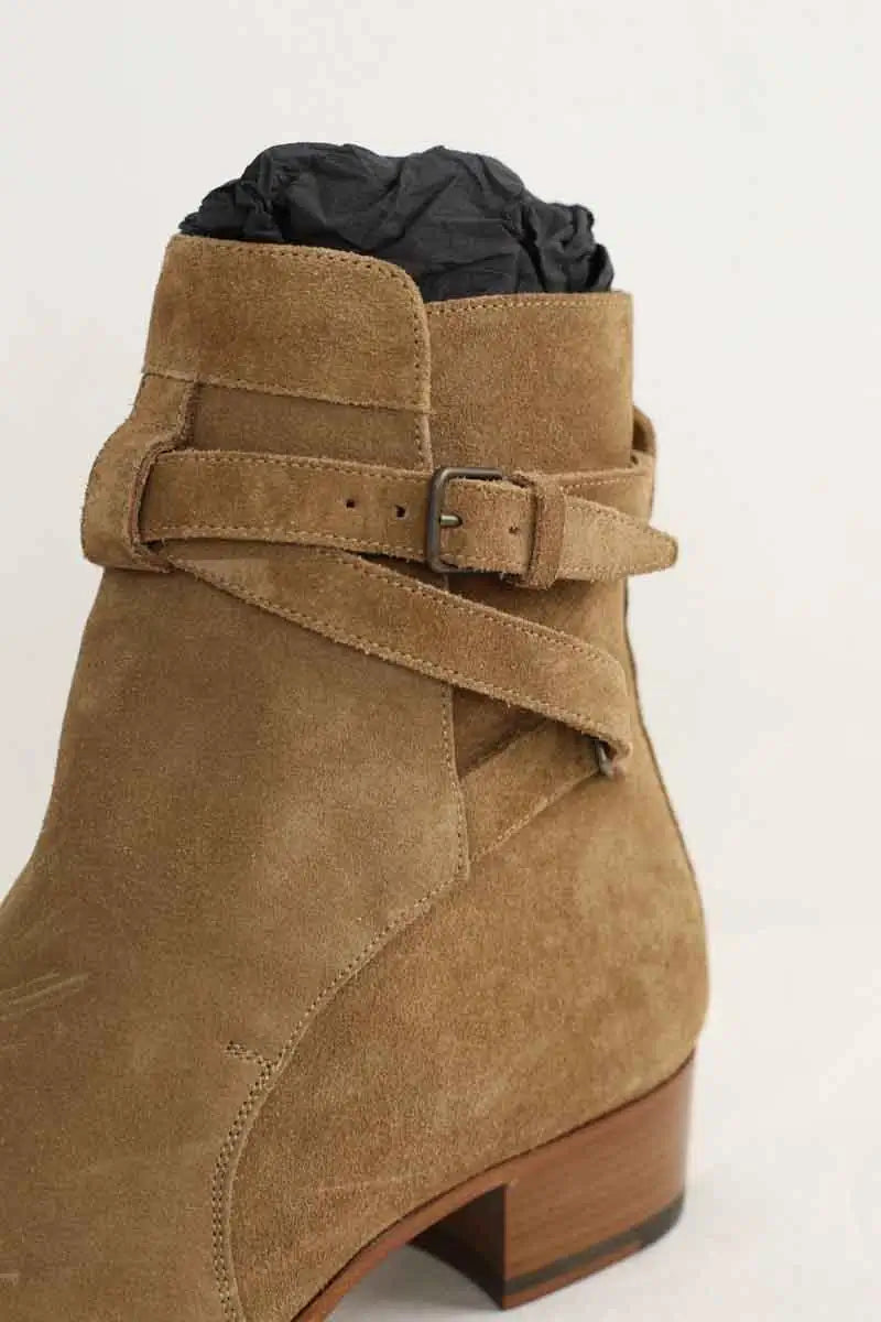 Boots à boucles Saint Laurent Camel en Daim