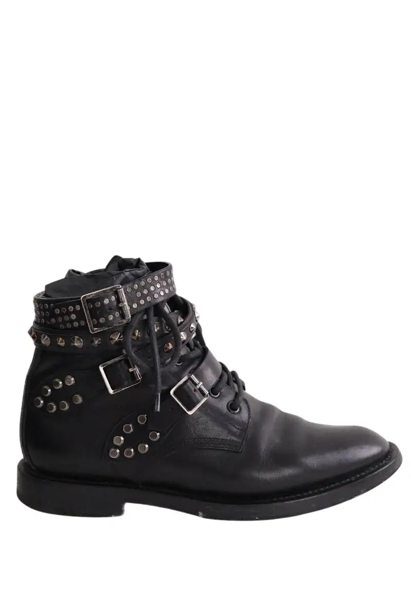Boots à boucles Yves Saint Laurent Noir en Cuir, taille 38 - Seconde Main