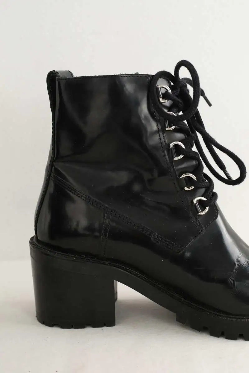 Boots à lacets Maje Noir en Cuir