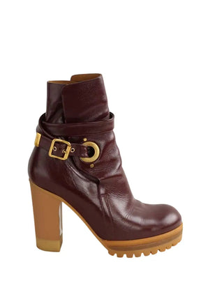 Boots Chloé Bordeaux en Cuir, taille 37 - Seconde Main