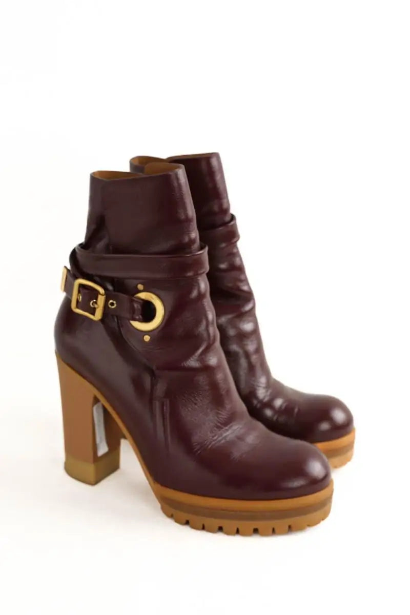 Boots Chloé Bordeaux en Cuir