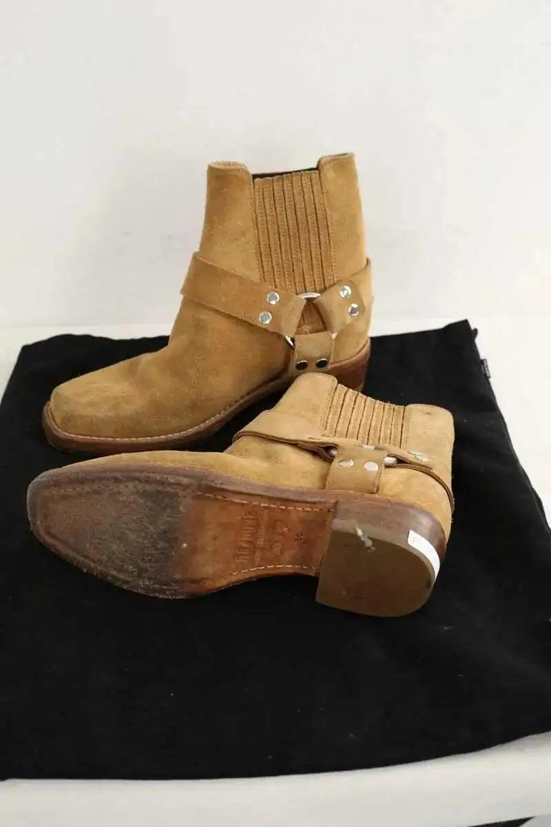 Boots motardes RE/DONE Camel en Daim