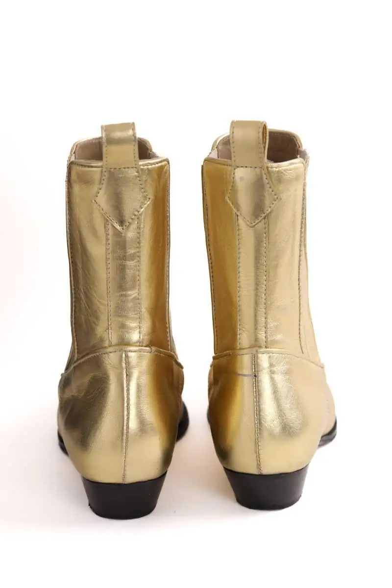 Boots Socque Doré en Cuir