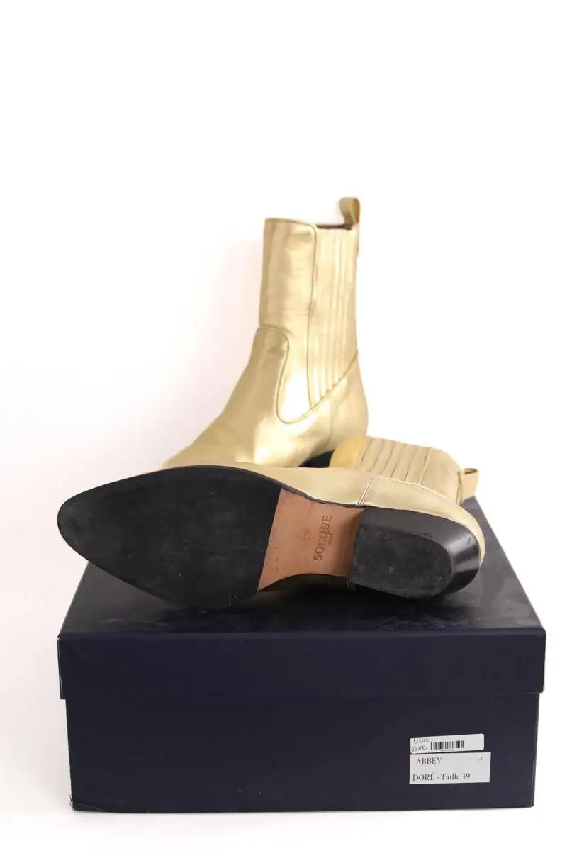 Boots Socque Doré en Cuir