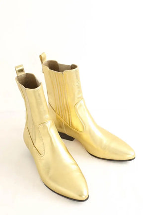 Boots Socque Doré en Cuir