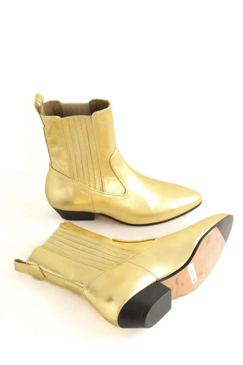 Boots Socque Doré en Cuir