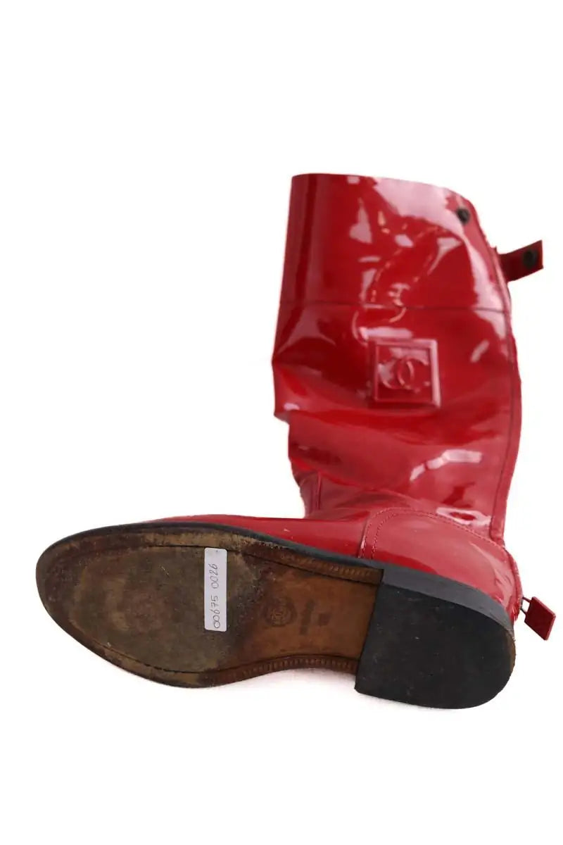 Bottes Chanel Rouge en Cuir verni