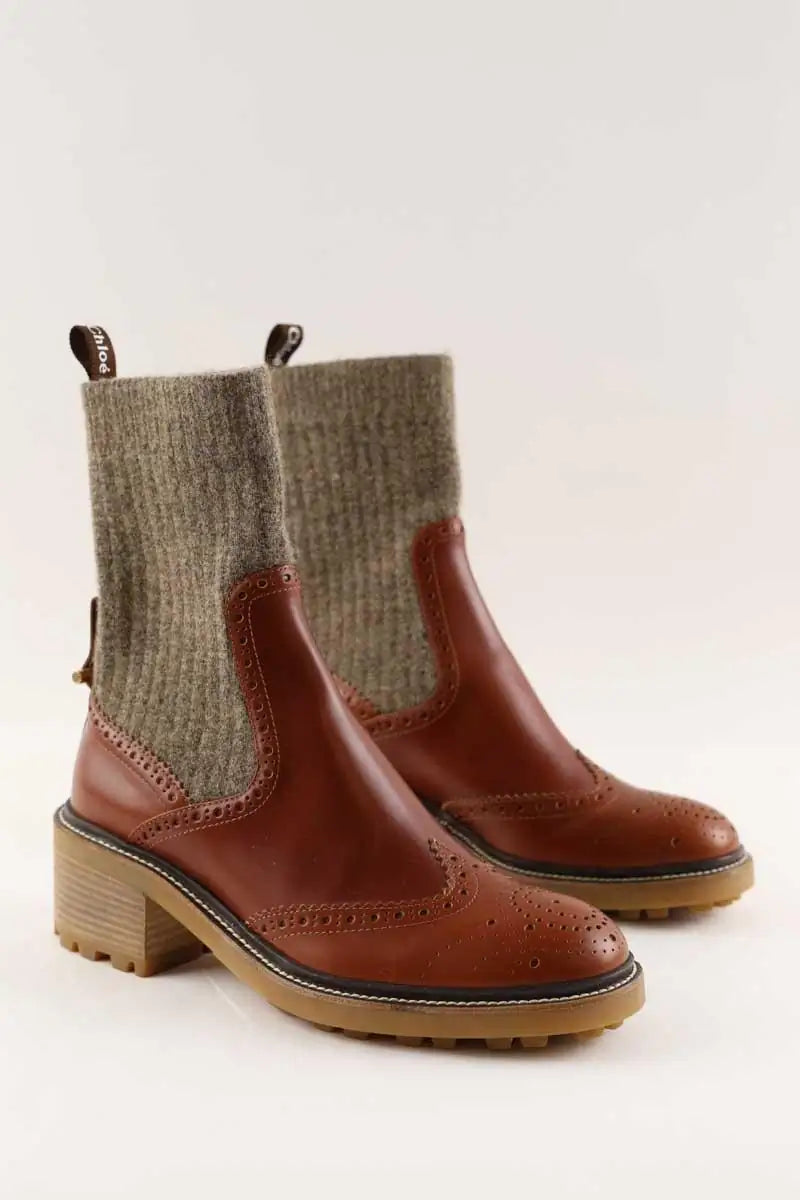 Bottes fourées Chloé Marron en Cuir
