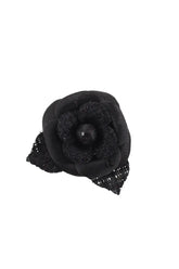 Broche  Chanel Camélia en tweed Noir en Tissu - Seconde Main