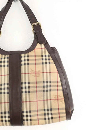 Cabas Burberry Burberry Haymarket check buckle drawstring tote Marron en Cuir