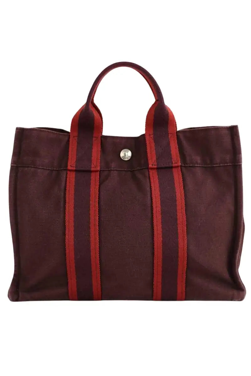Cabas Hermès Herline Bordeaux en Coton - Seconde Main