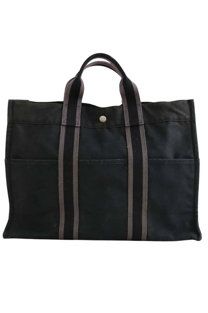 Cabas Hermès Herline Noir en Coton - Seconde Main