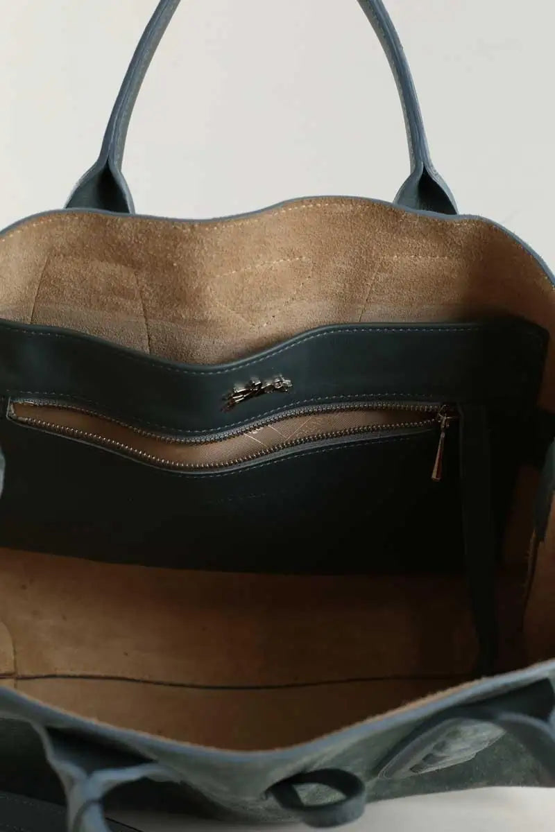 Cabas Longchamp Roseau Vert en Daim