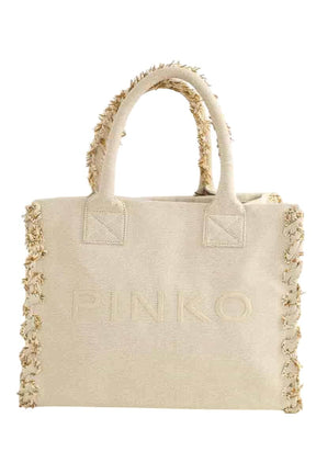 Cabas Pinko Beach moyen en franges Beige en Tissu - Seconde Main