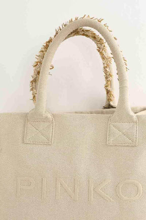 Cabas Pinko Beach moyen en franges Beige en Tissu