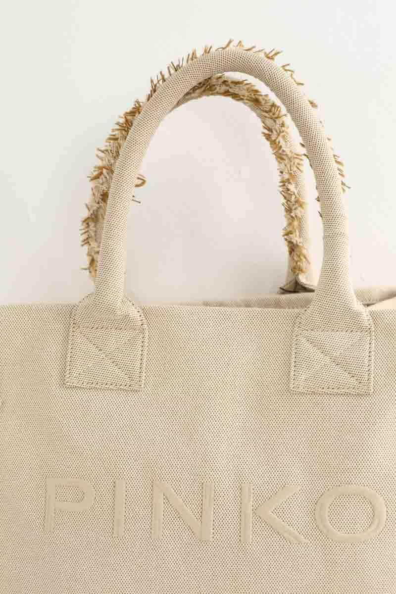 Cabas Pinko Beach moyen en franges Beige en Tissu