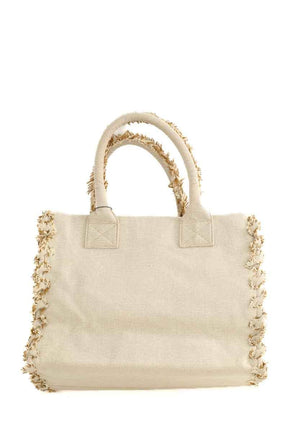 Cabas Pinko Beach moyen en franges Beige en Tissu