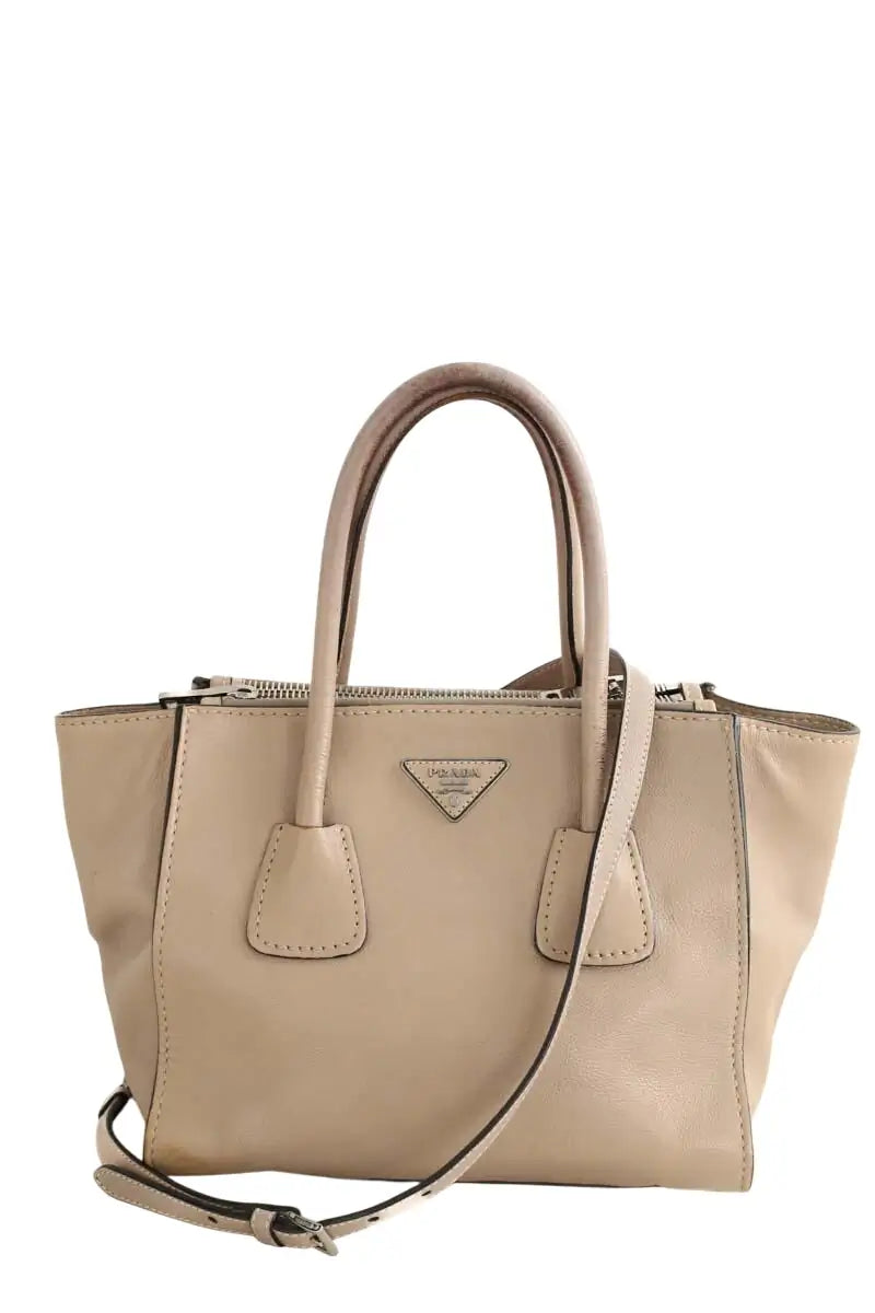 Cabas Prada City twin pocket Beige en Cuir - Seconde Main
