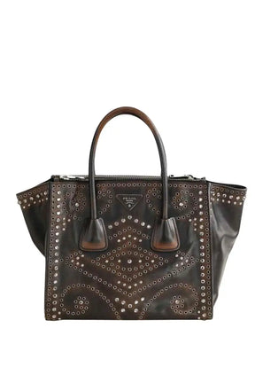 Cabas Prada Galleria, studded twin pocket  Marron en Cuir - Seconde Main