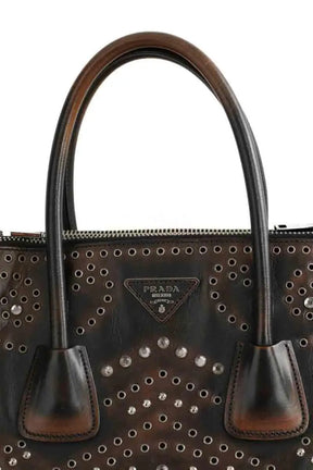 Cabas Prada Galleria, studded twin pocket  Marron en Cuir