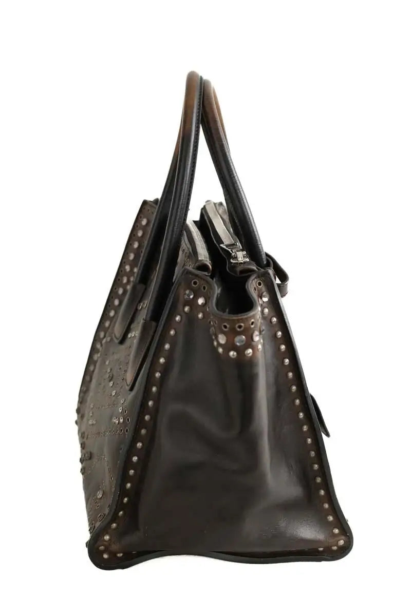Cabas Prada Galleria, studded twin pocket  Marron en Cuir
