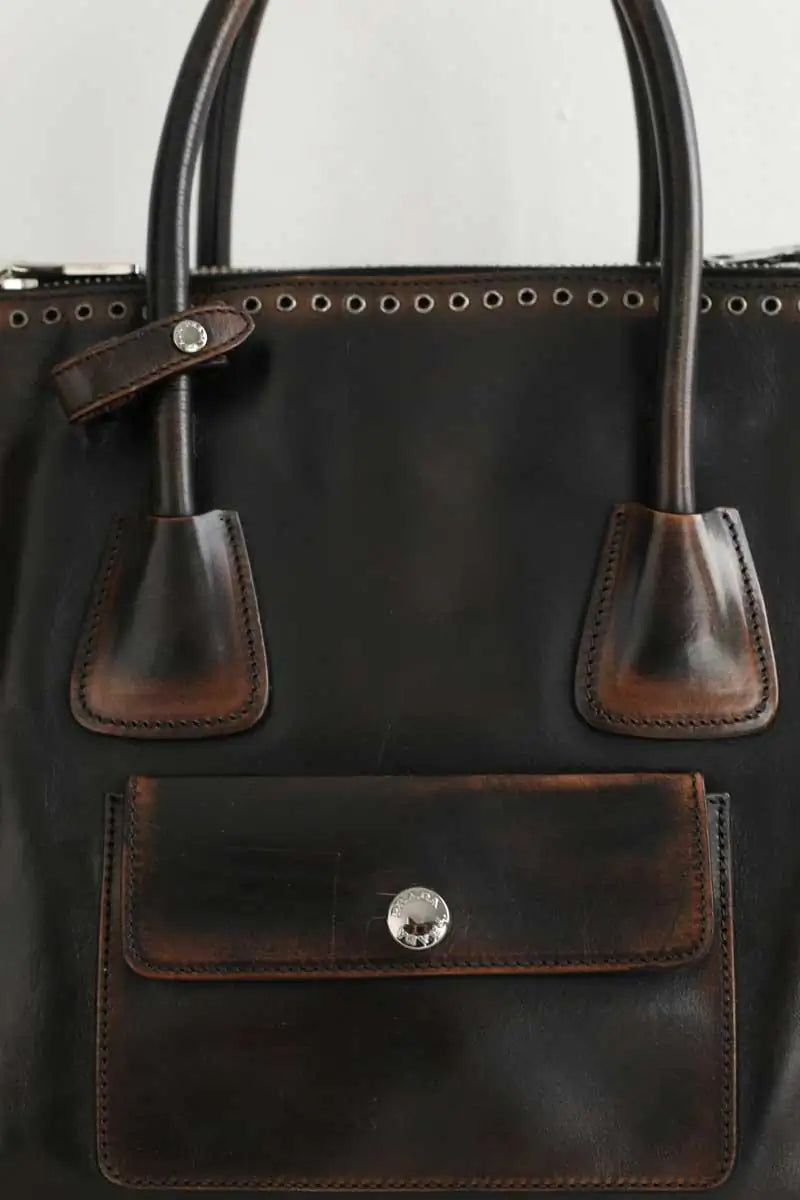 Cabas Prada Galleria, studded twin pocket  Marron en Cuir