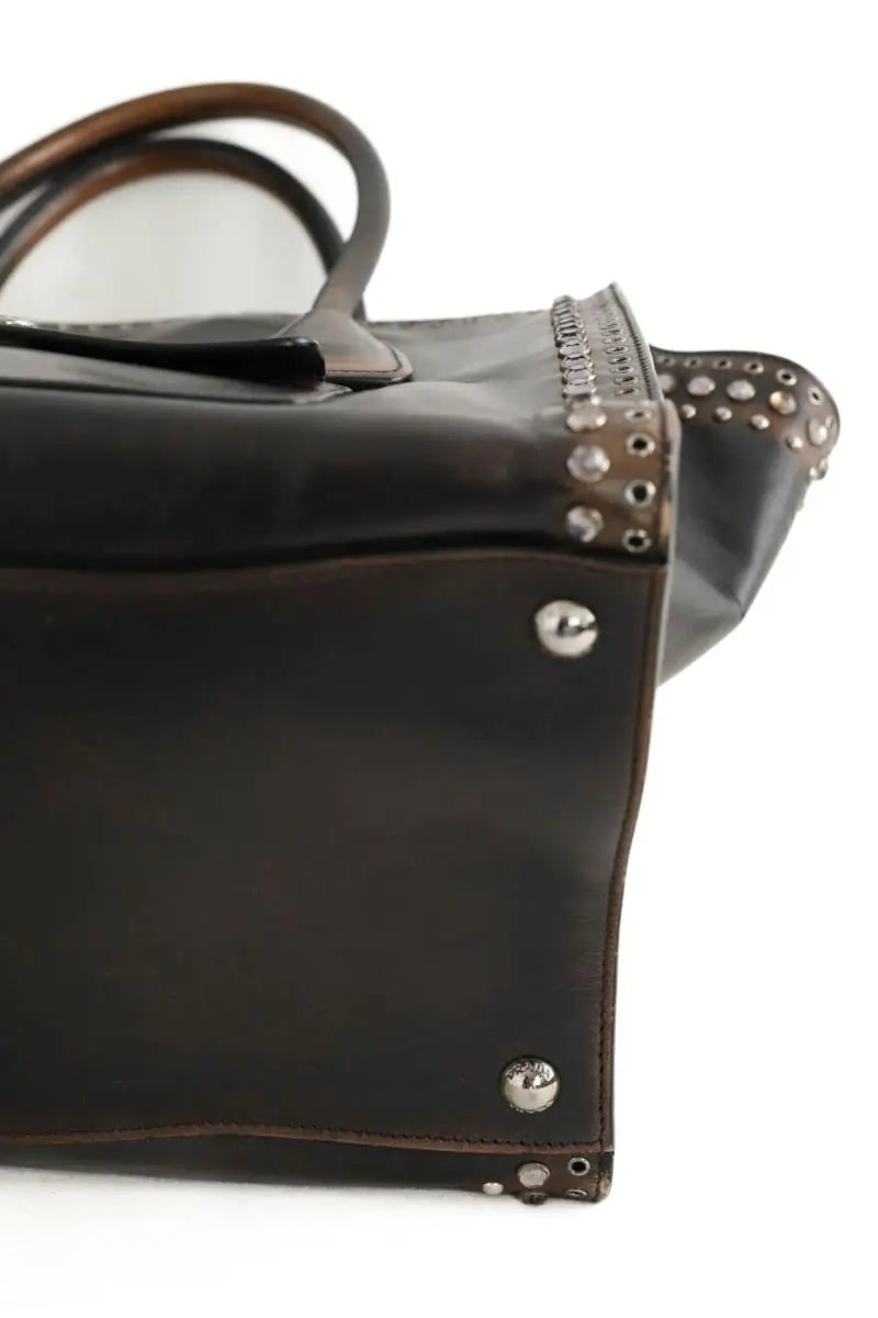 Cabas Prada Galleria, studded twin pocket  Marron en Cuir