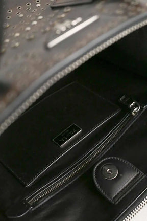 Cabas Prada Galleria, studded twin pocket  Marron en Cuir