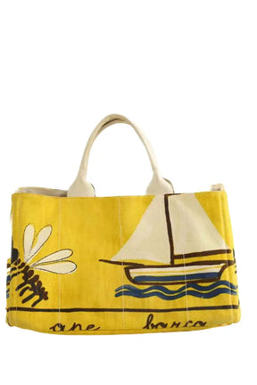 Cabas Prada Jaune en Coton - Seconde Main