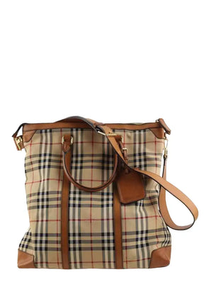 Cabas zippé check Burberry Beige en Cuir - Seconde Main